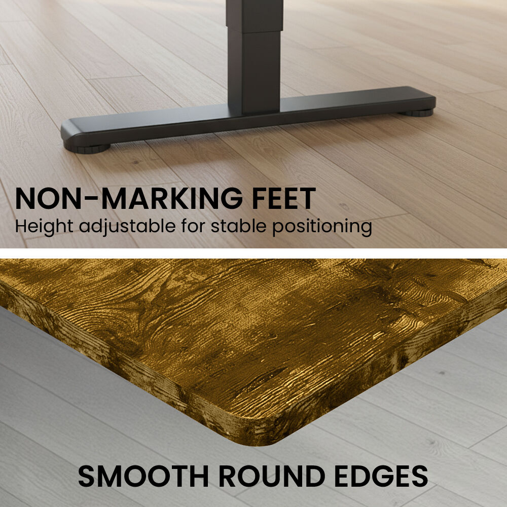 Sit To Stand Standing Desk, 120x60cm, 72-118cm Electric Height Adjustable, Walnut Style Desktop Black Frame