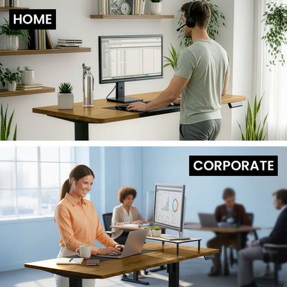 Sit To Stand Standing Desk, 120x60cm, 72-118cm Electric Height Adjustable, Walnut Style Desktop Black Frame