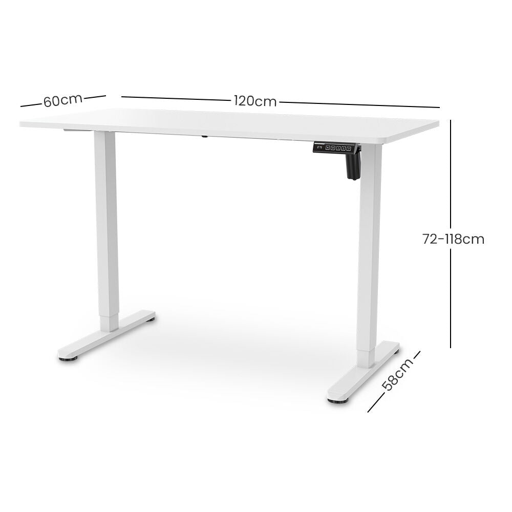 Electric Sit To Stand Up Standing Desk, 120x60cm, Height Adjustable, 40kg Rated, White