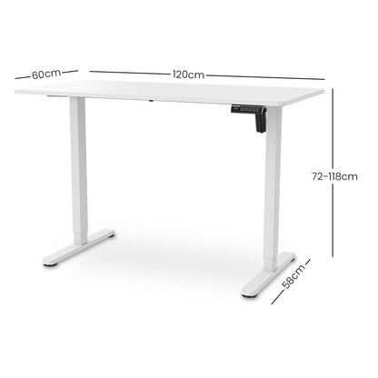Electric Sit To Stand Up Standing Desk, 120x60cm, Height Adjustable, 40kg Rated, White
