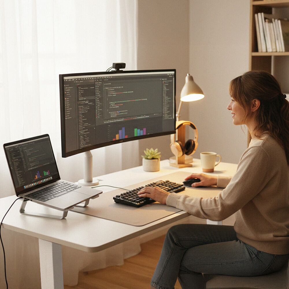 Electric Sit To Stand Up Standing Desk, 120x60cm, Height Adjustable, 40kg Rated, White