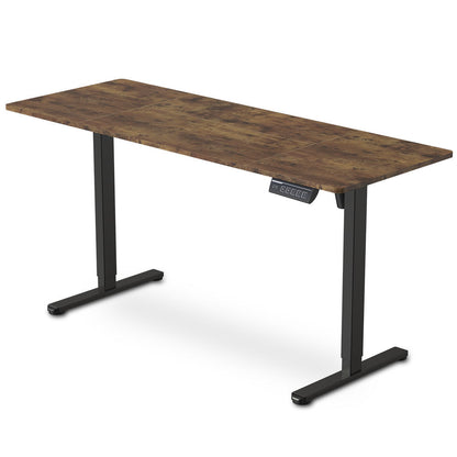 Sit to Stand Standing Desk, 160x60cm, 72-118cm Electric Height Adjustable, Walnut Style Desktop/Black Frame