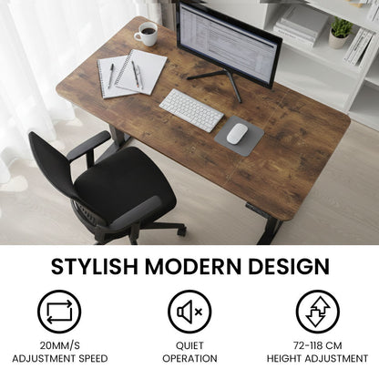Sit to Stand Standing Desk, 160x60cm, 72-118cm Electric Height Adjustable, Walnut Style Desktop/Black Frame
