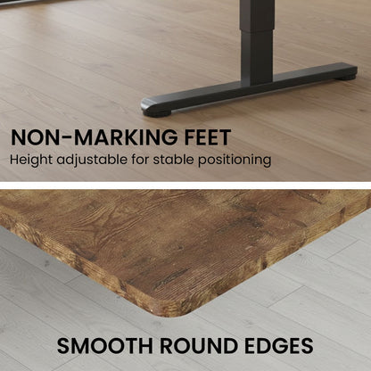Sit to Stand Standing Desk, 160x60cm, 72-118cm Electric Height Adjustable, Walnut Style Desktop/Black Frame