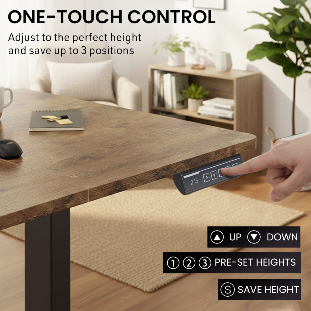 Sit to Stand Standing Desk, 160x60cm, 72-118cm Electric Height Adjustable, Walnut Style Desktop/Black Frame