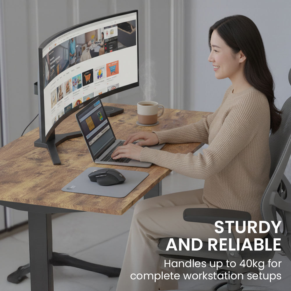 Sit to Stand Standing Desk, 160x60cm, 72-118cm Electric Height Adjustable, Walnut Style Desktop/Black Frame