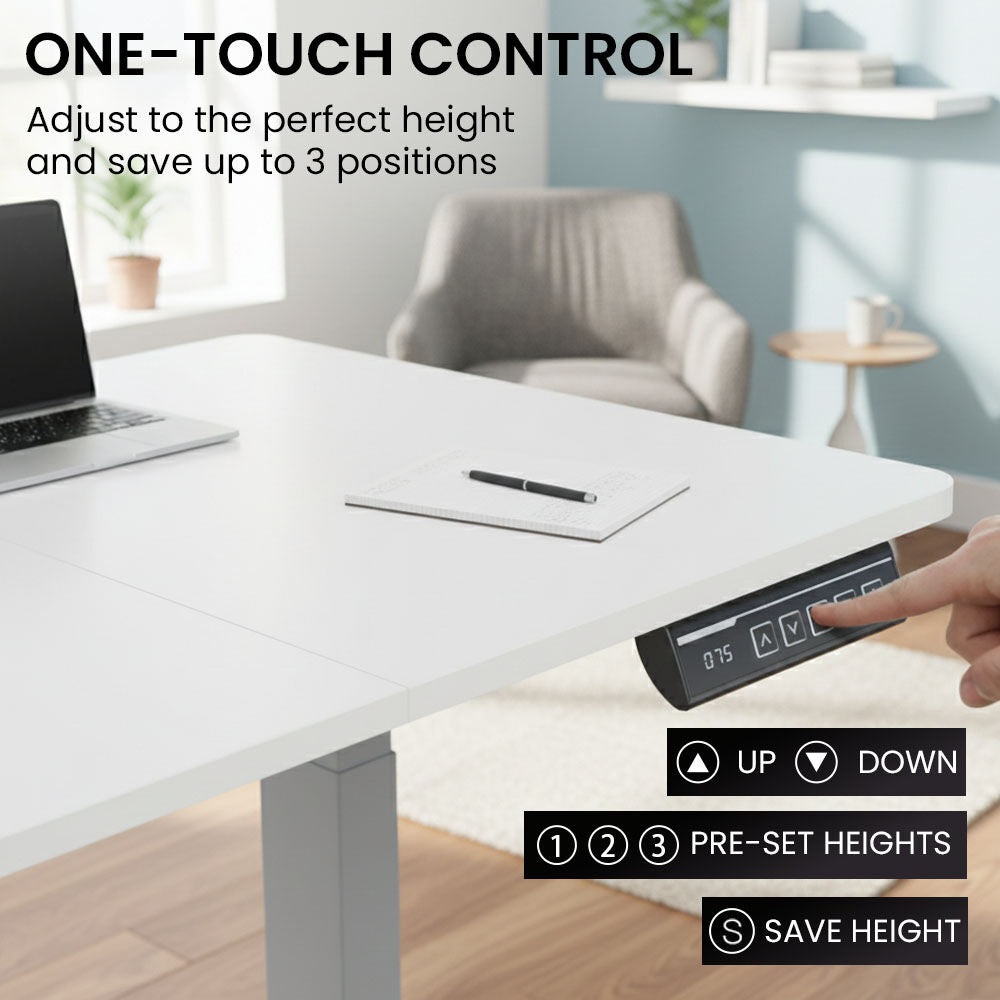 Sit to Stand Standing Desk, 160x60cm, 72-118cm Electric Height Adjustable, White Desktop/Silver Frame