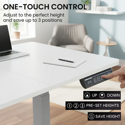 Sit to Stand Standing Desk, 160x60cm, 72-118cm Electric Height Adjustable, White Desktop/Silver Frame