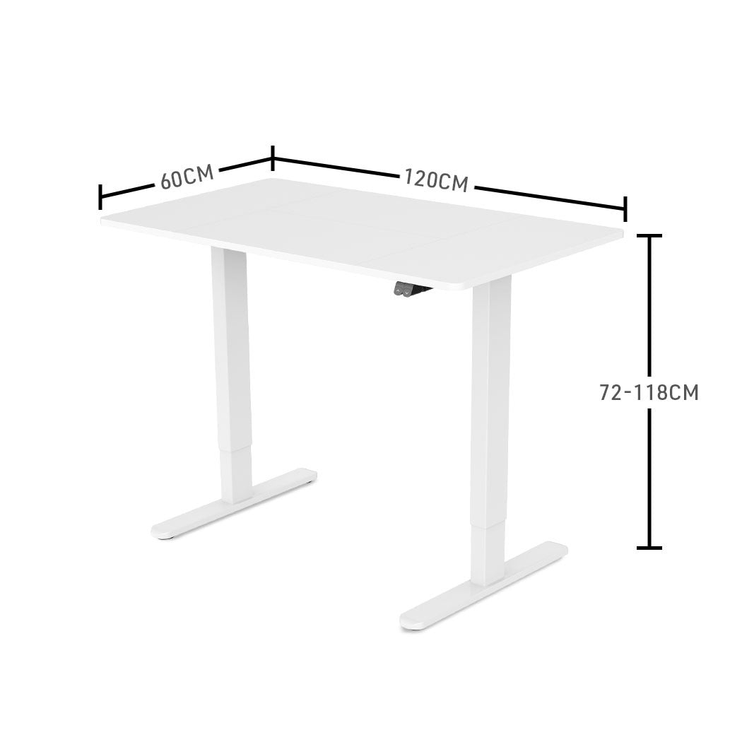 Electric Adjustable Standing Desk, 1.2x0.6m, 72-118cm Height, 70kg Capacity, White