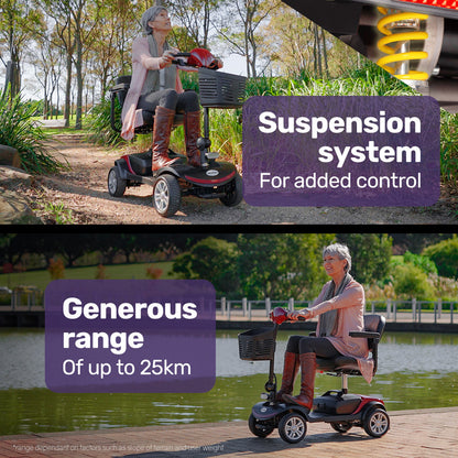 Mid-Sized Foldable Electric Mobility Scooter, 0.2m/s, 15-25km Range, Red