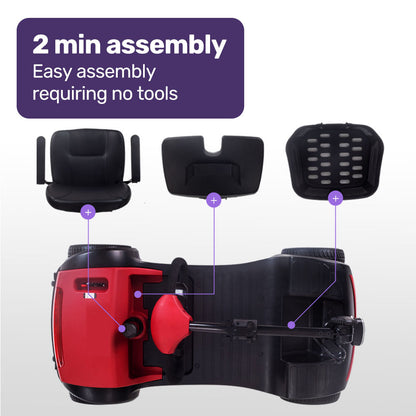 Mid-Sized Foldable Electric Mobility Scooter, 0.2m/s, 15-25km Range, Red