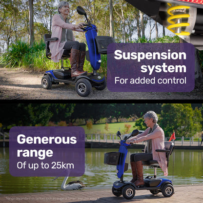 Mid-Sized Electric Mobility Scooter for Seniors - 8km/h, 15-25km Range, Blue