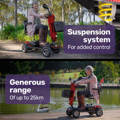 Mid-Sized Electric Mobility Scooter for Elderly, 120kg Capacity, Red