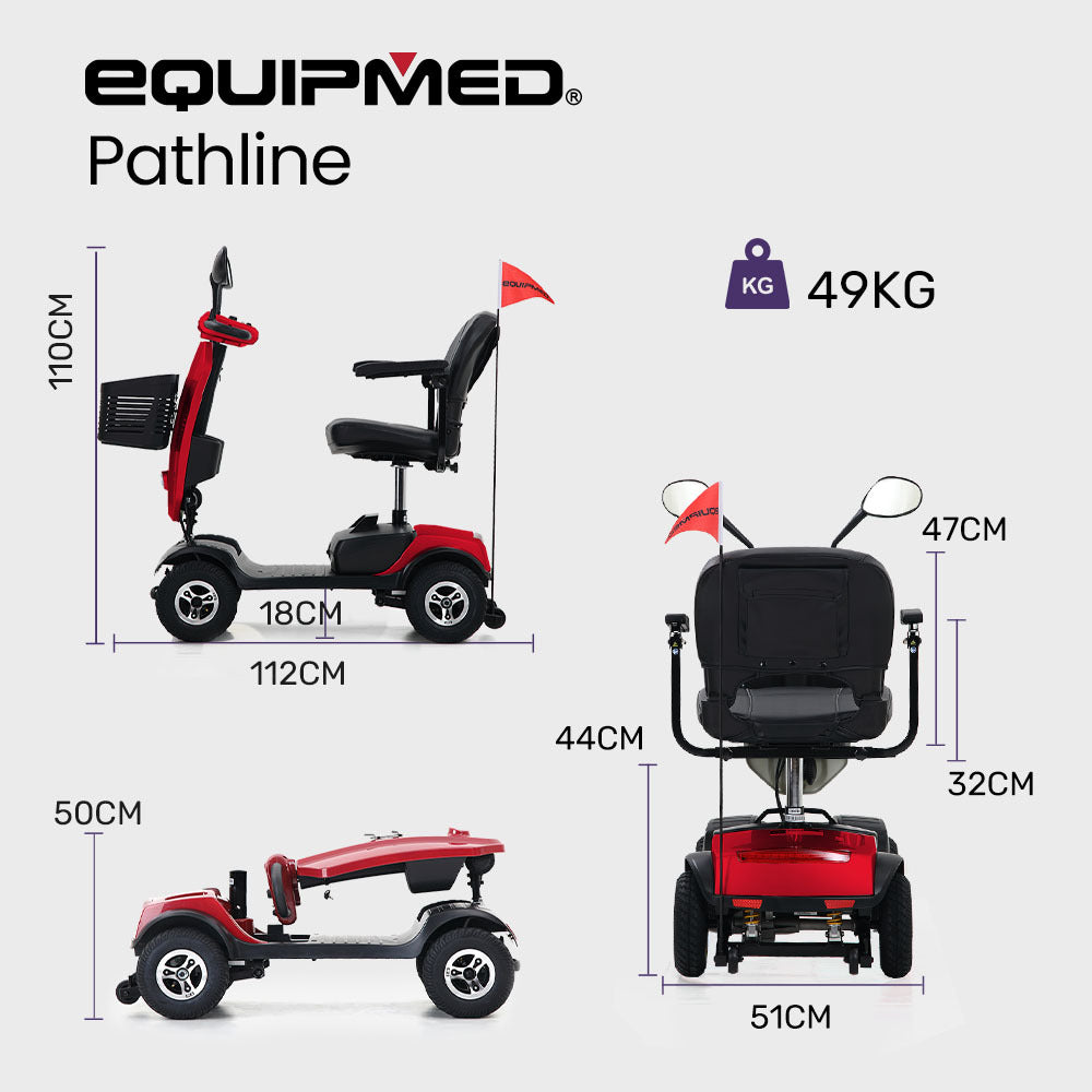 Mid-Sized Electric Mobility Scooter for Elderly, 120kg Capacity, Red