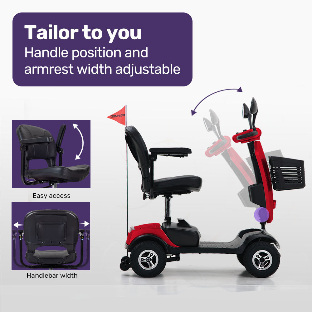 Mid-Sized Electric Mobility Scooter for Elderly, 120kg Capacity, Red
