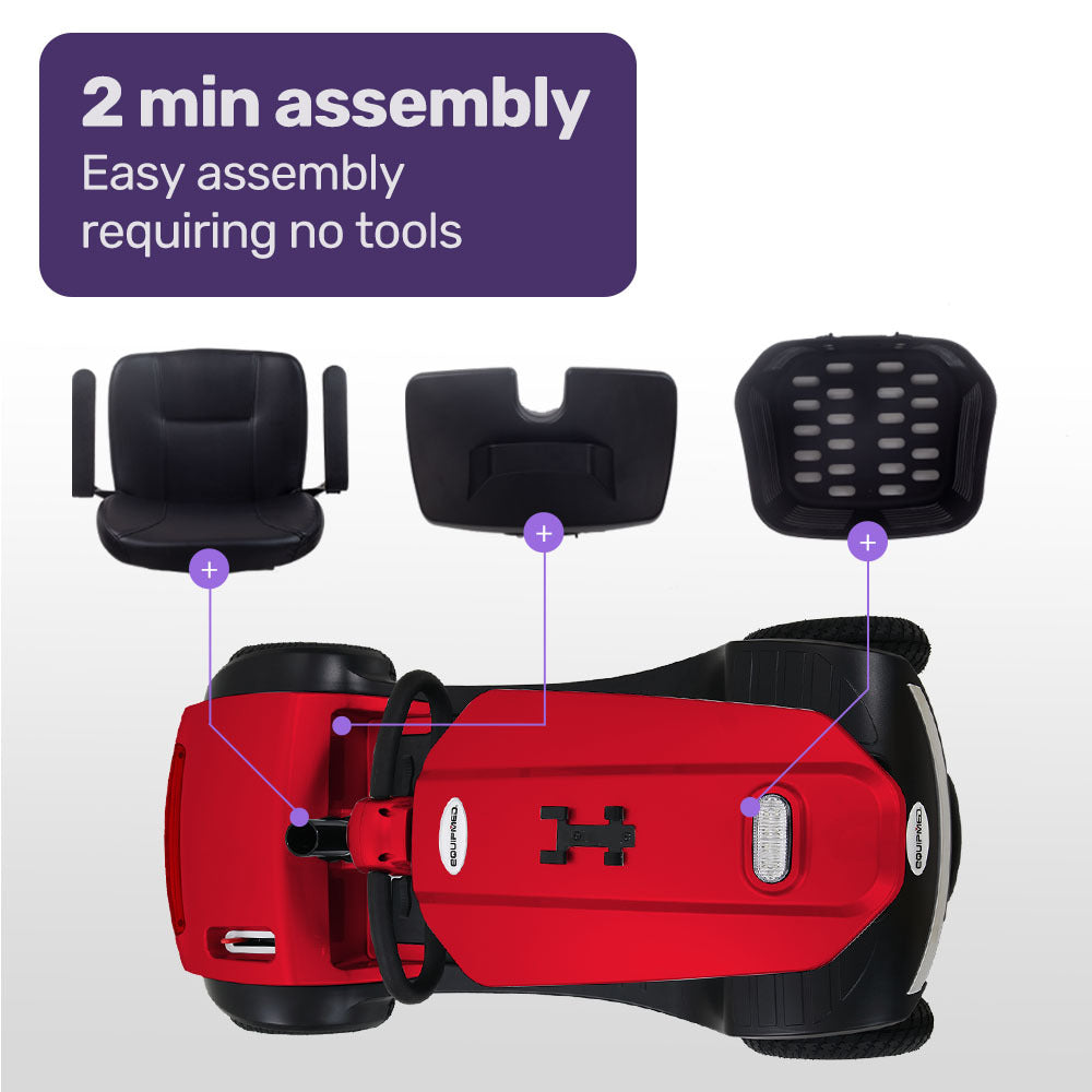 Mid-Sized Electric Mobility Scooter for Elderly, 120kg Capacity, Red