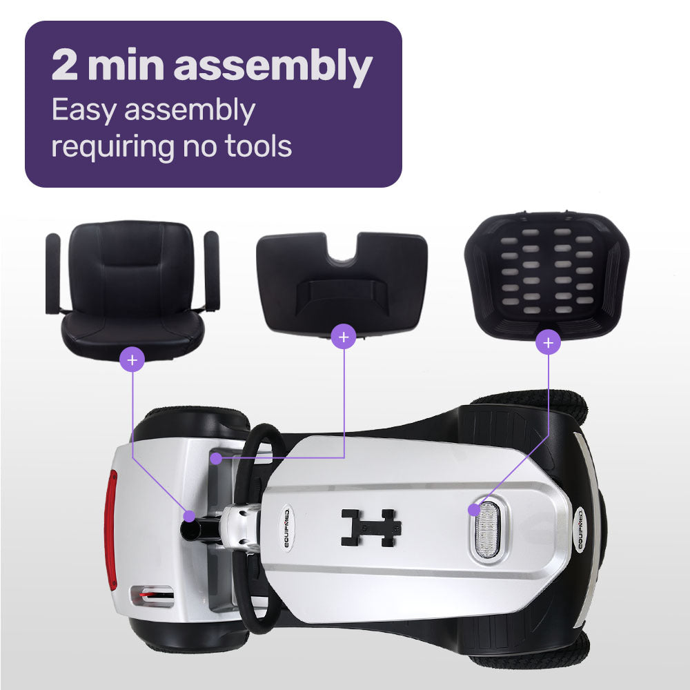 Mid-Sized Electric Mobility Scooter with Swivel Seat, 8km/h, 25km Range, Silver