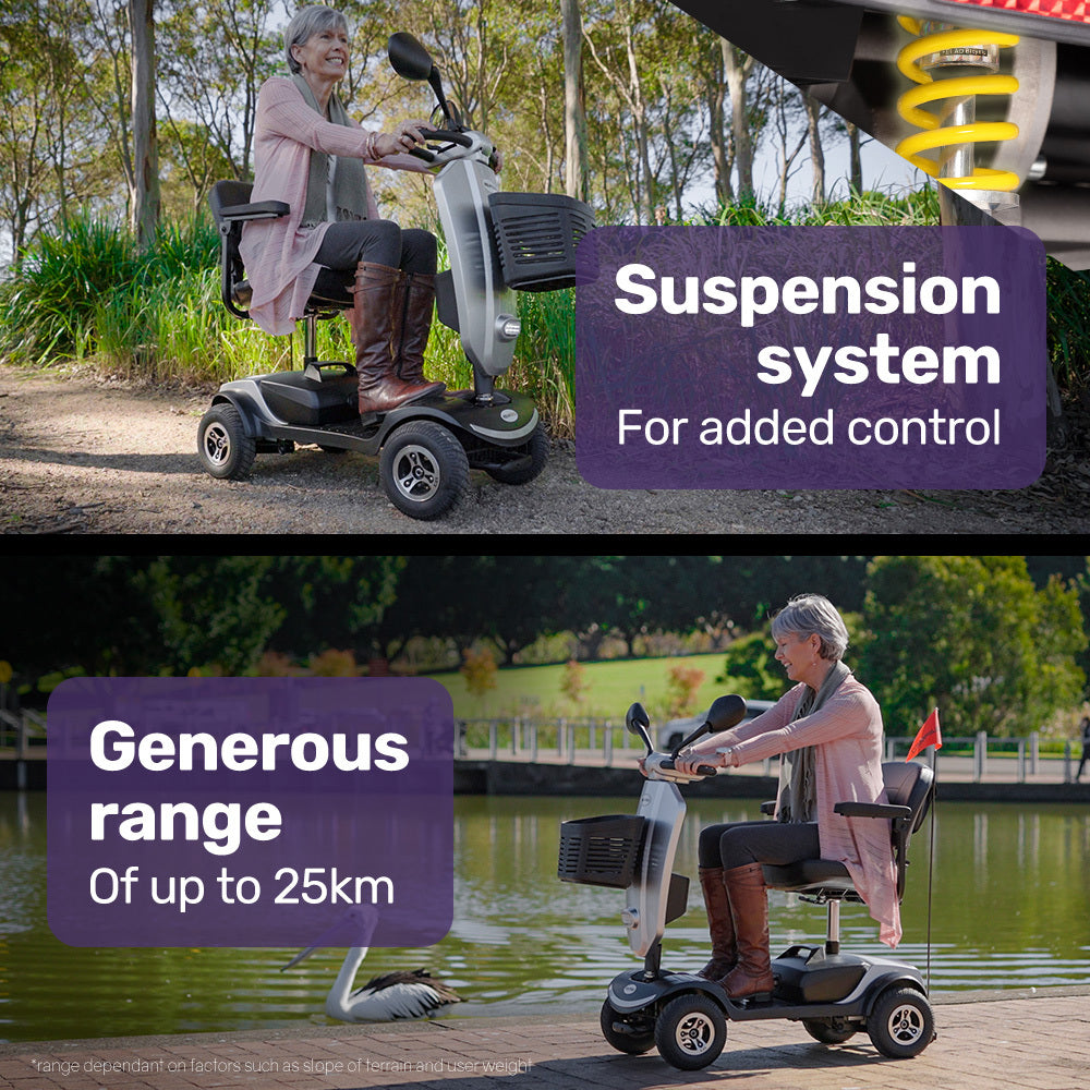 Mid-Sized Electric Mobility Scooter with Swivel Seat, 8km/h, 25km Range, Silver