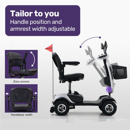 Mid-Sized Electric Mobility Scooter with Swivel Seat, 8km/h, 25km Range, Silver