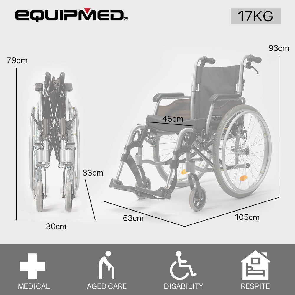 Folding Wheelchair with Brakes, 0.6m Armrests, and 0.15m Front Tyres