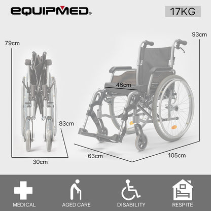 Folding Wheelchair with Brakes, 0.6m Armrests, and 0.15m Front Tyres