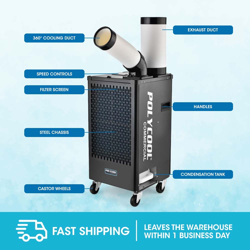 2.7kW Portable Industrial Spot Cooler with 0.4m³/h Output and 360° Airflow