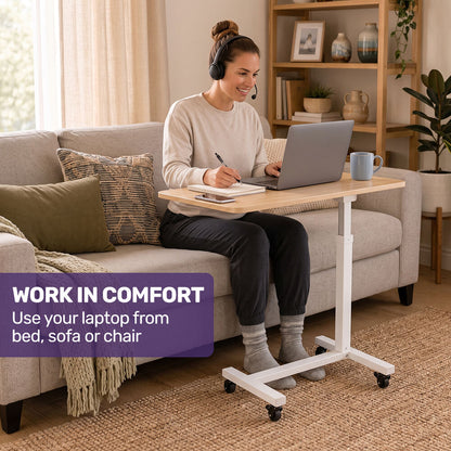 Overbed Table with Gas Lift, 15kg Load, Steel Frame, 78-107cm Adjustable Height, Lockable Castors, Home Care Use