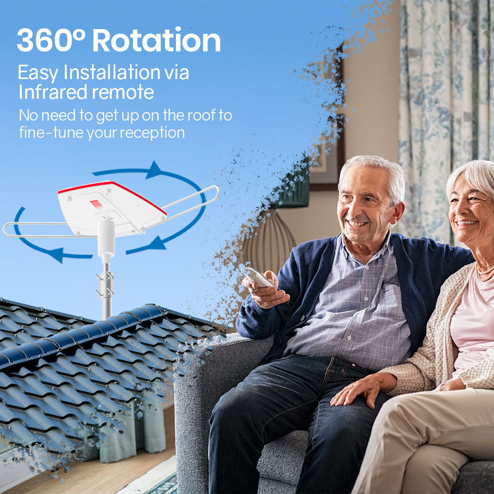 Outdoor 360° Rotating Digital TV Antenna with Signal Booster & Remote Control
