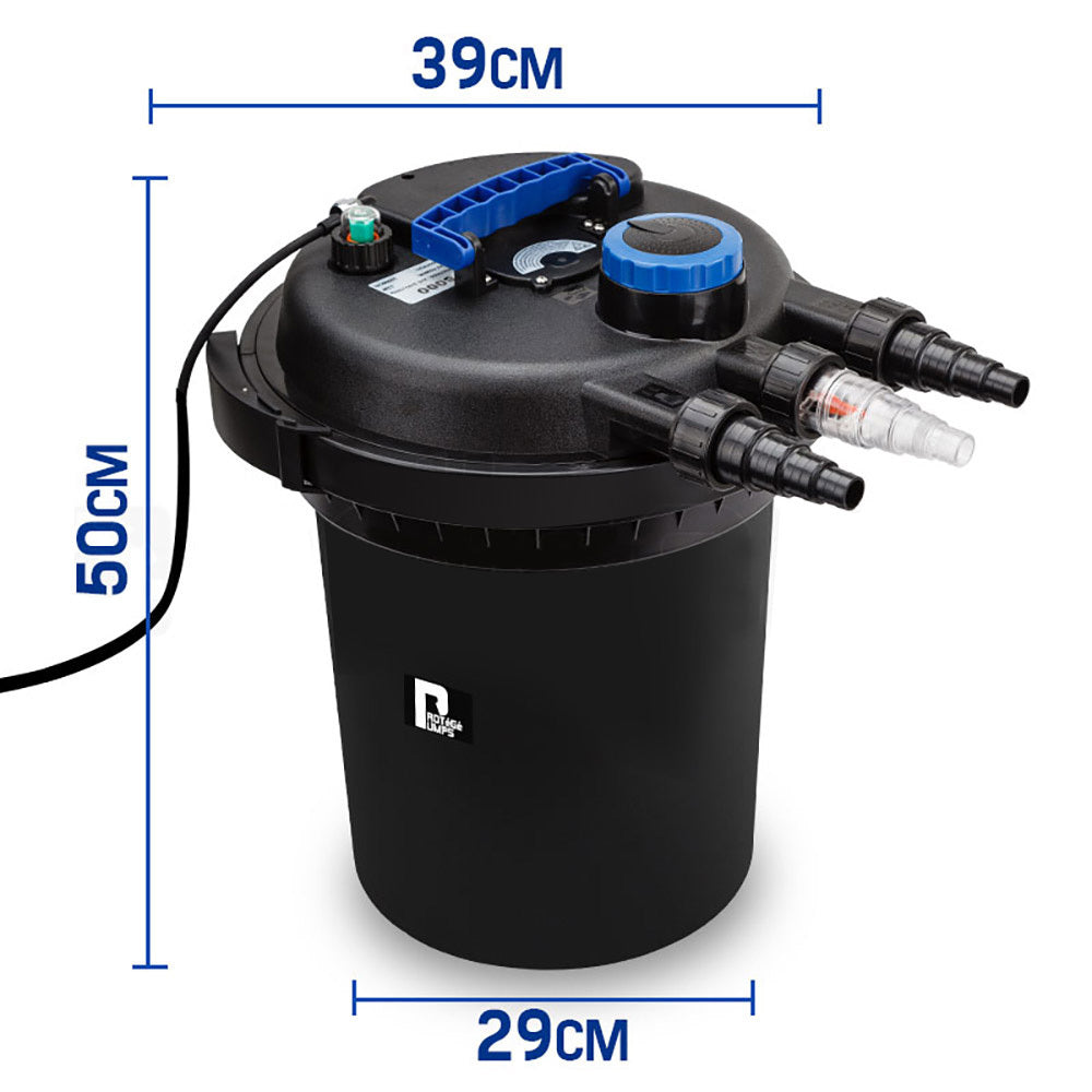 External Pond Canister Filter with UV Light - 10,000 L/h, 0.5m Compact Design
