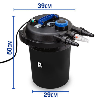 External Pond Canister Filter with UV Light - 10,000 L/h, 0.5m Compact Design
