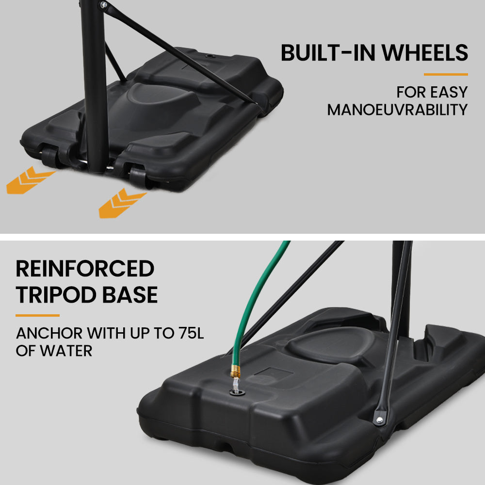 Adjustable Portable Basketball Hoop Stand, 2.45m-3.05m, Weatherproof Design