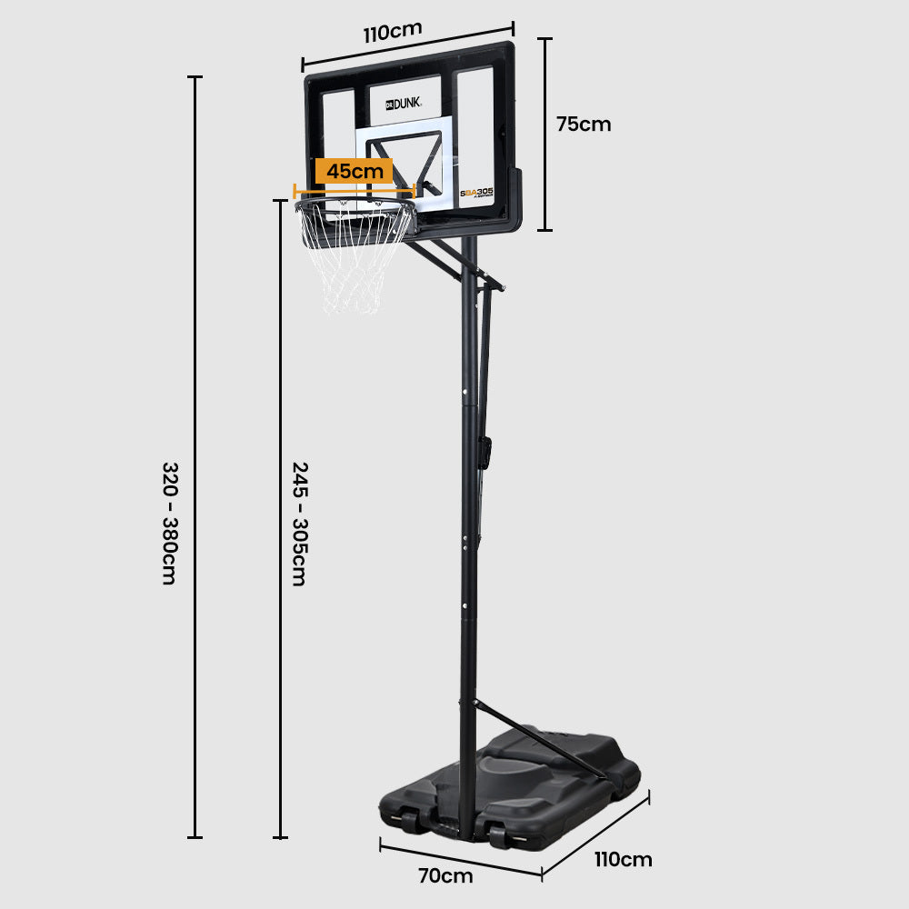 Adjustable Portable Basketball Hoop Stand, 2.45m-3.05m, Weatherproof Design