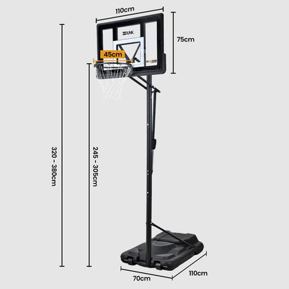 Adjustable Portable Basketball Hoop Stand, 2.45m-3.05m, Weatherproof Design