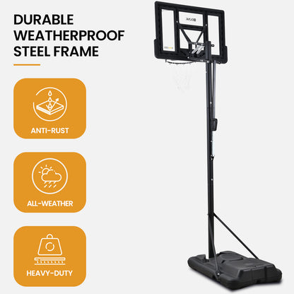 Adjustable Portable Basketball Hoop Stand, 2.45m-3.05m, Weatherproof Design