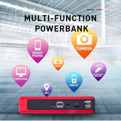 Portable 12V Jump Starter Powerbank with LED Torch and USB Charging Ports