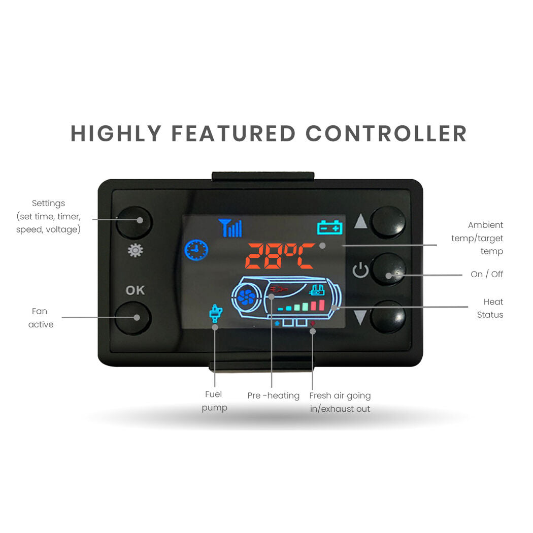 12V 5kW Diesel Air Heater for RVs and Boats with Remote Control, Red