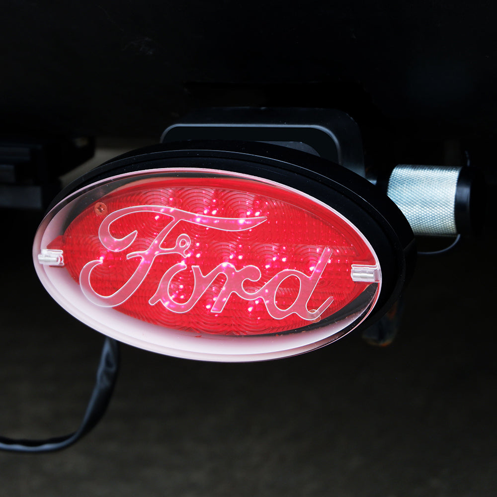 LED Towbar Hitch Cover with Brake Light and Red Oval Ford Logo