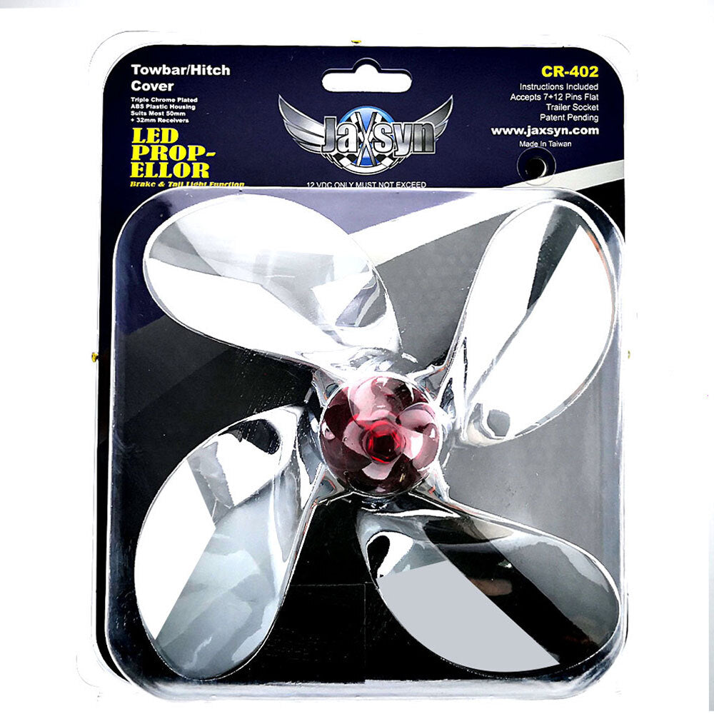 Chrome Propeller Hitch Cover with LED Brake Light and Spinning Feature