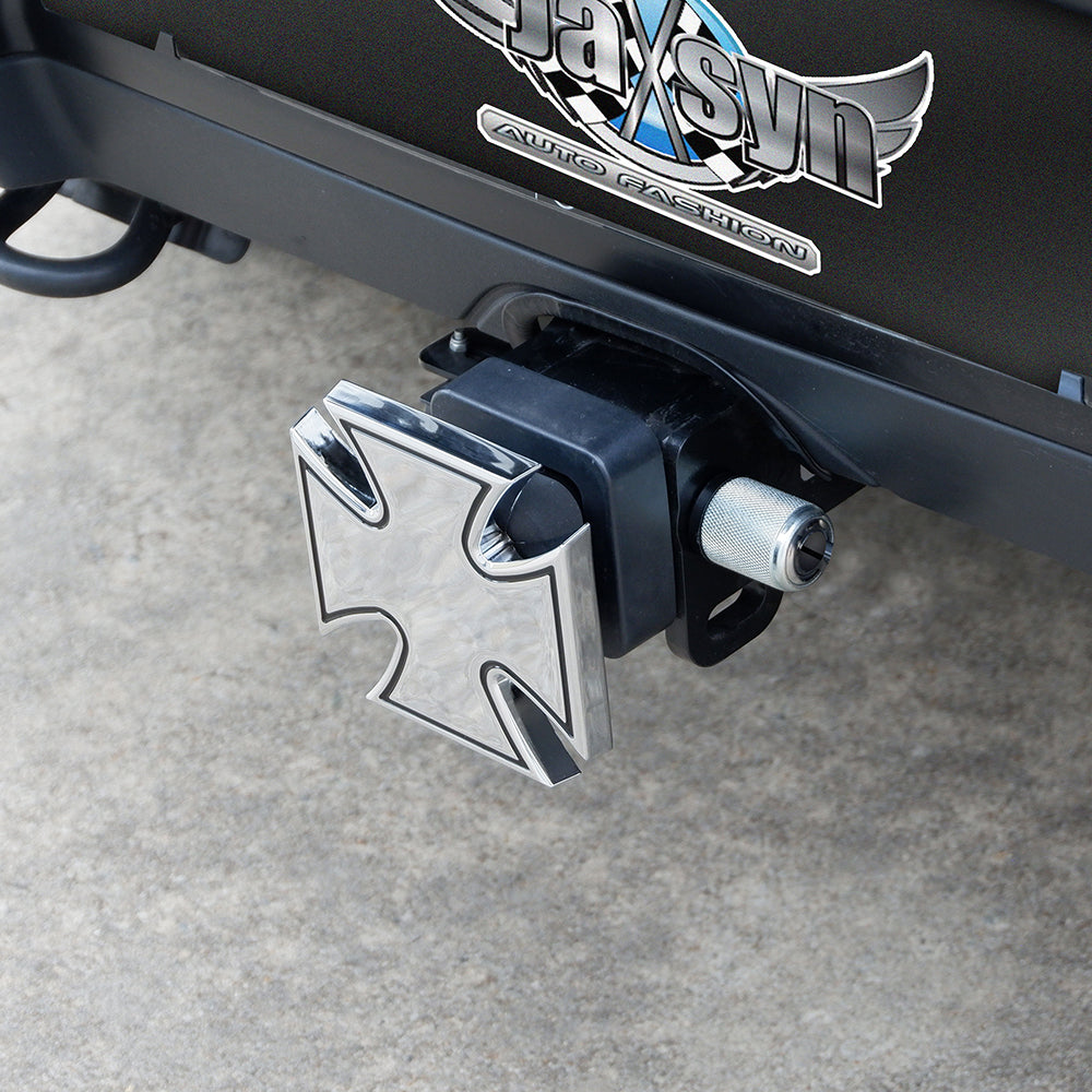 Chrome Iron Cross Towbar Hitch Cover with Foam Gasket - Easy Installation