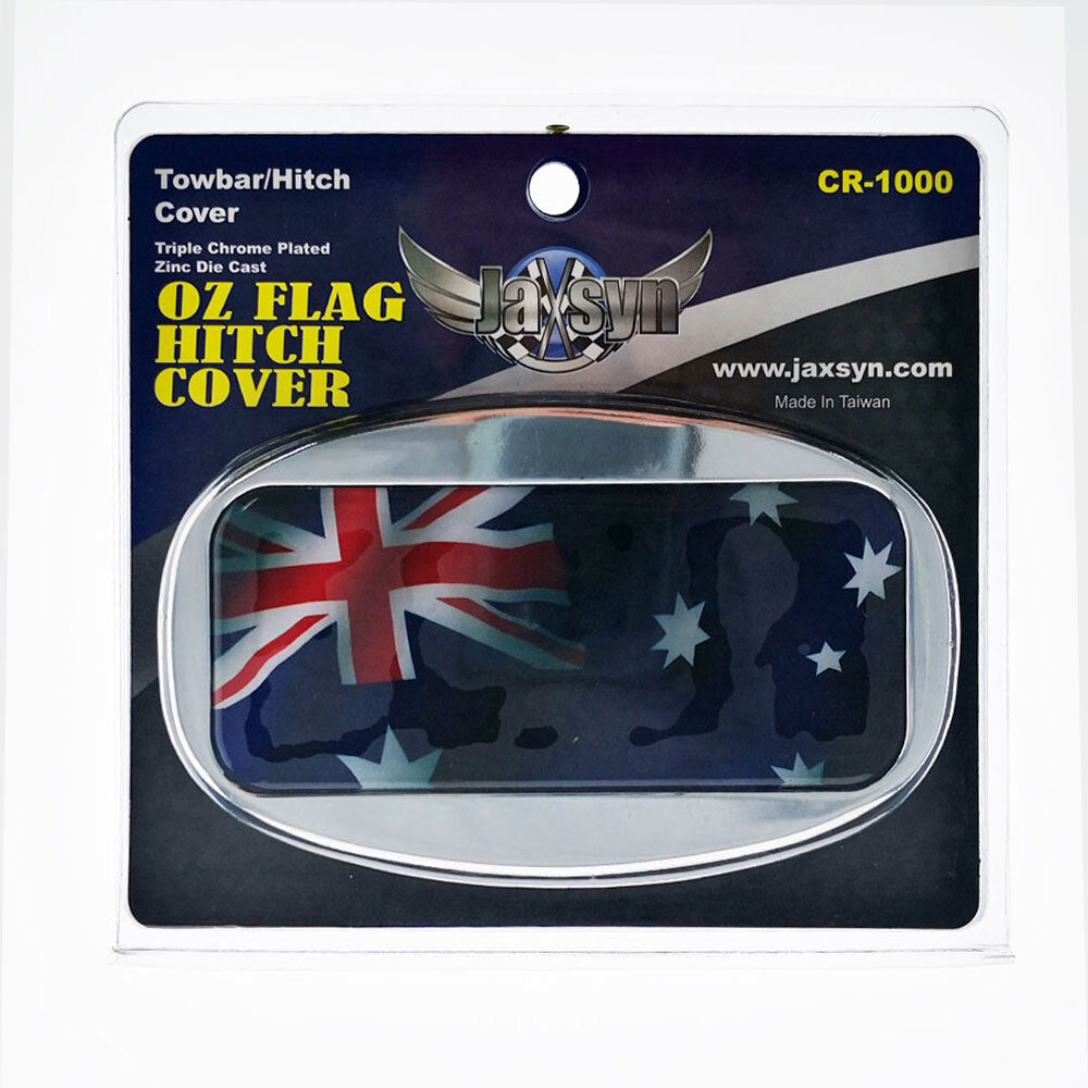 Aussie Flag Towbar Hitch Cover with Chrome Finish - Fits Standard Receivers