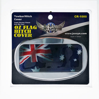 Aussie Flag Towbar Hitch Cover with Chrome Finish - Fits Standard Receivers