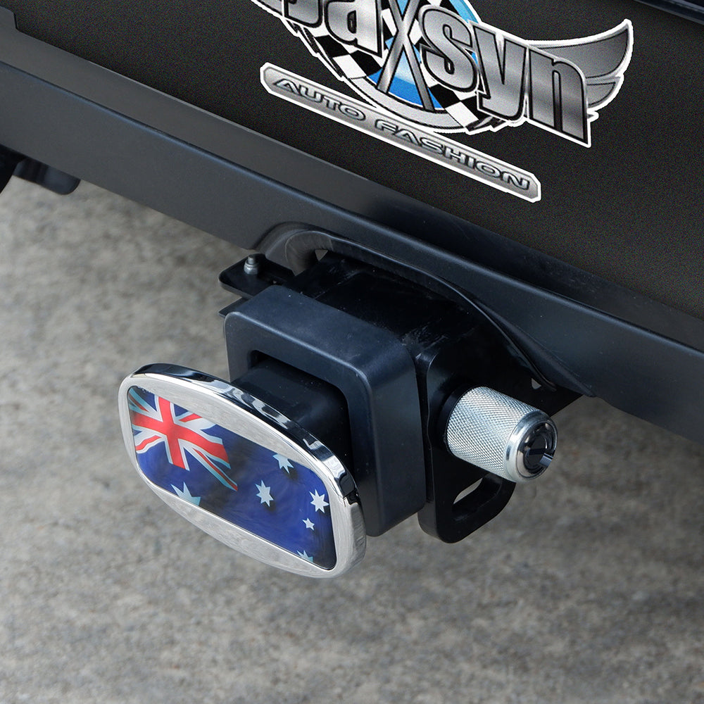 Aussie Flag Towbar Hitch Cover with Chrome Finish - Fits Standard Receivers