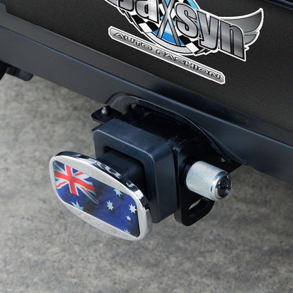 Aussie Flag Towbar Hitch Cover with Chrome Finish - Fits Standard Receivers