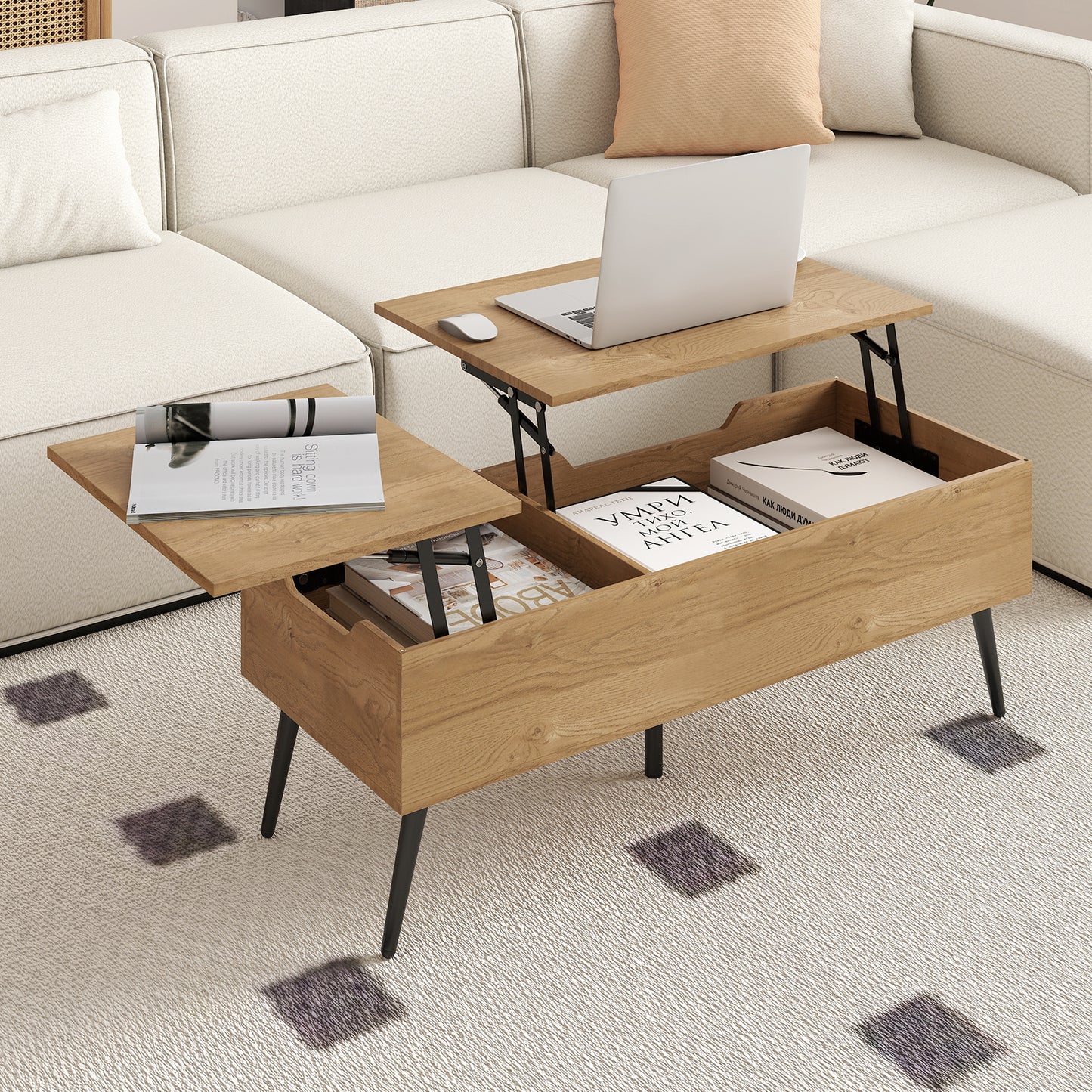 Accent Coffee Table with 2 Hidden Compartments for Living Room