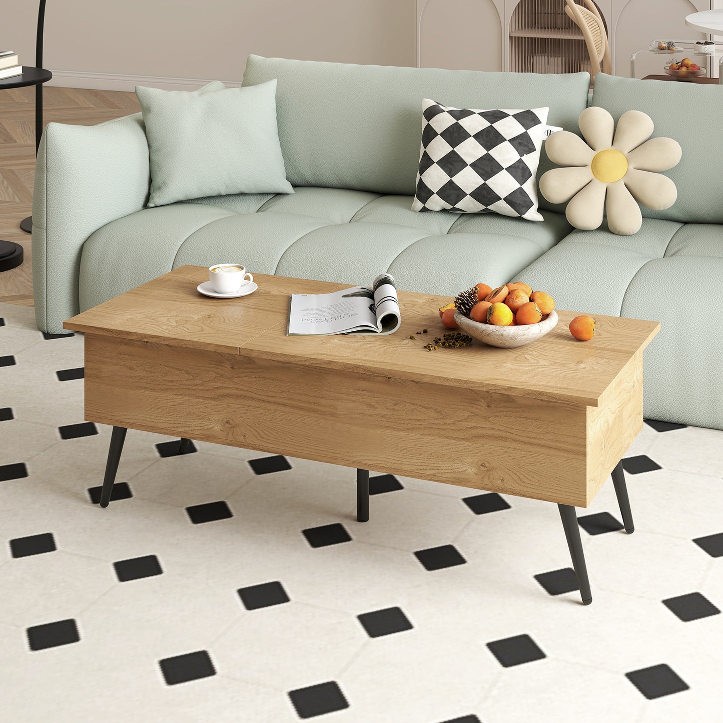 Accent Coffee Table with 2 Hidden Compartments for Living Room