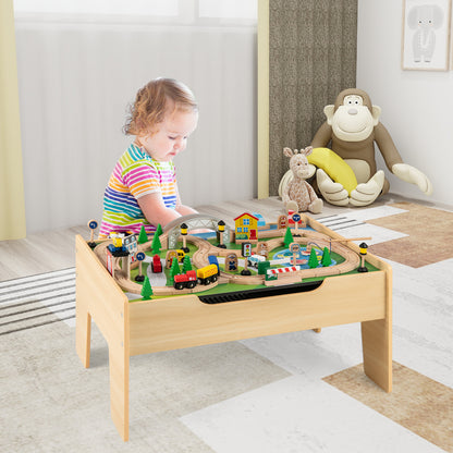 All-in-One Kids Activity Table Wooden Construction Play Table
