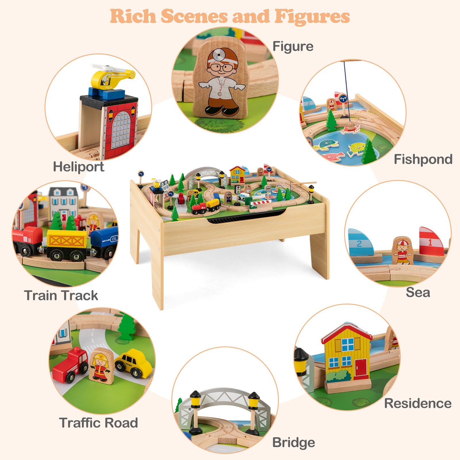 All-in-One Kids Activity Table Wooden Construction Play Table