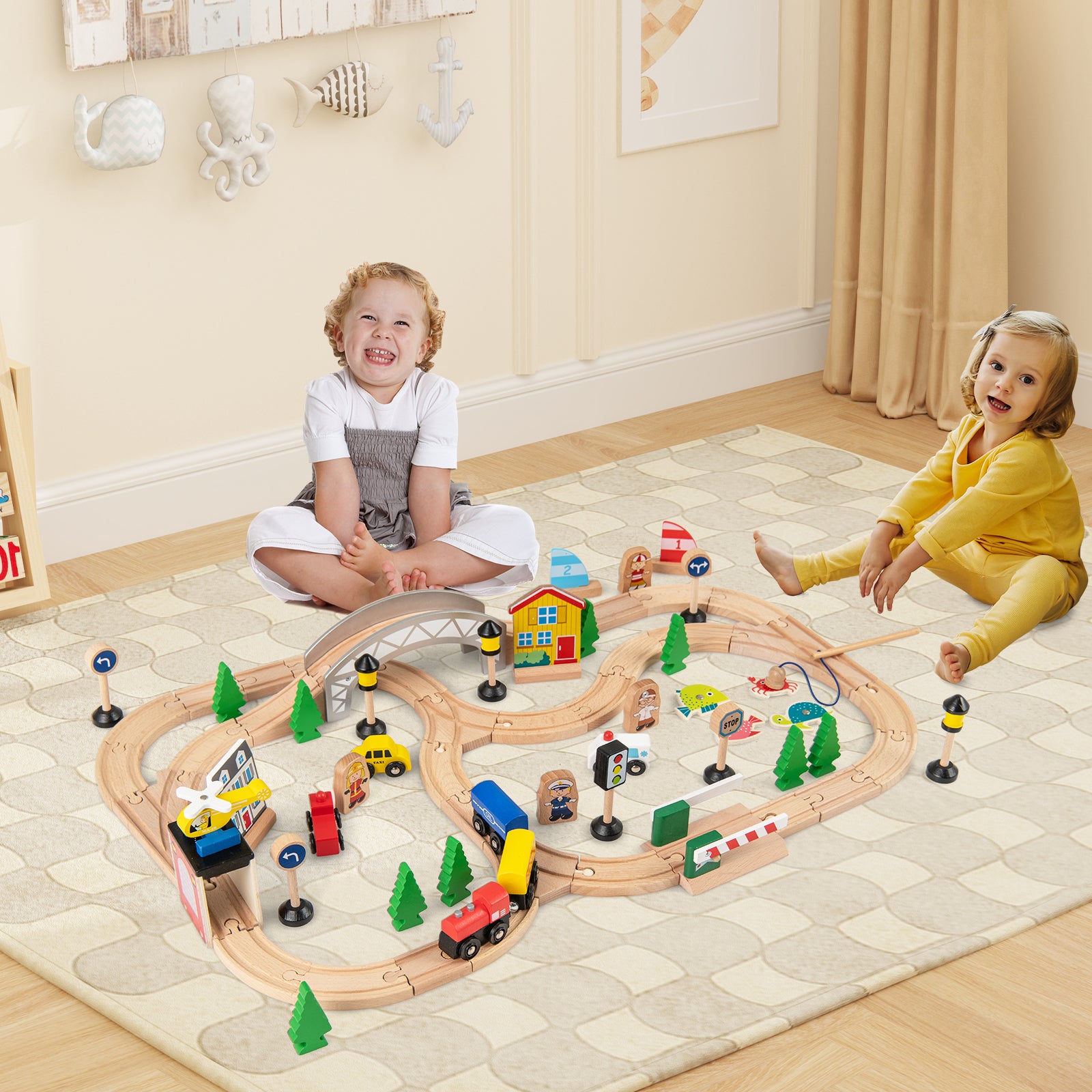 All-in-One Kids Activity Table Wooden Construction Play Table