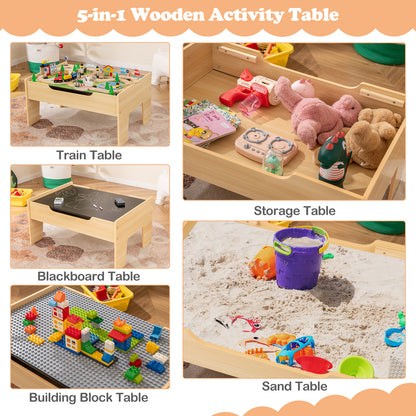 All-in-One Kids Activity Table Wooden Construction Play Table