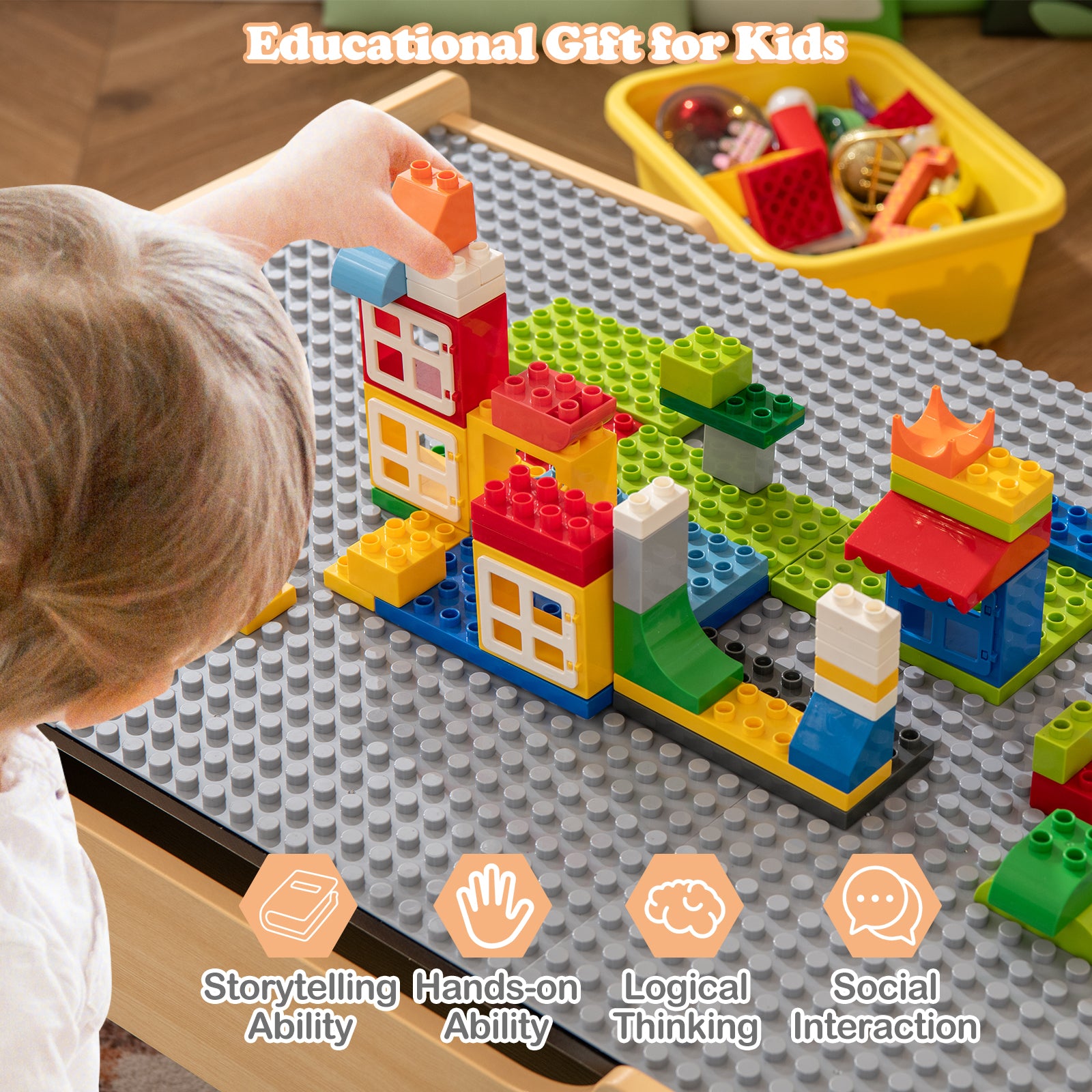 All-in-One Kids Activity Table Wooden Construction Play Table
